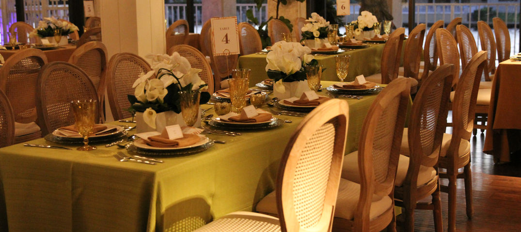 Beautifully decorated event venue with waterfront views